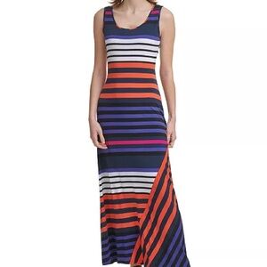Calvin Klein women’s striped maxi dress size stretch knit printed sleepless